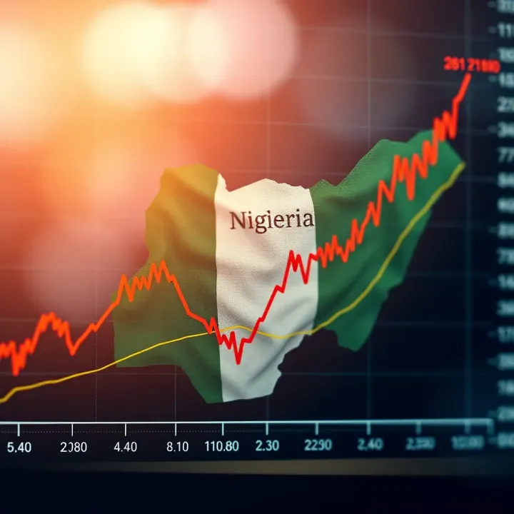 Graph showing currency exchange rate trends with Nigerian flag overlay