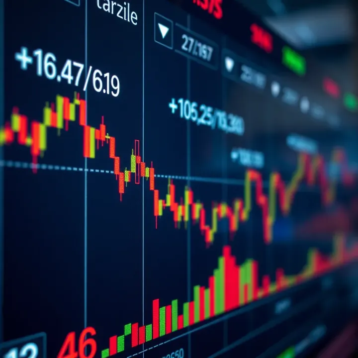 Currency exchange rates fluctuating on digital financial chart