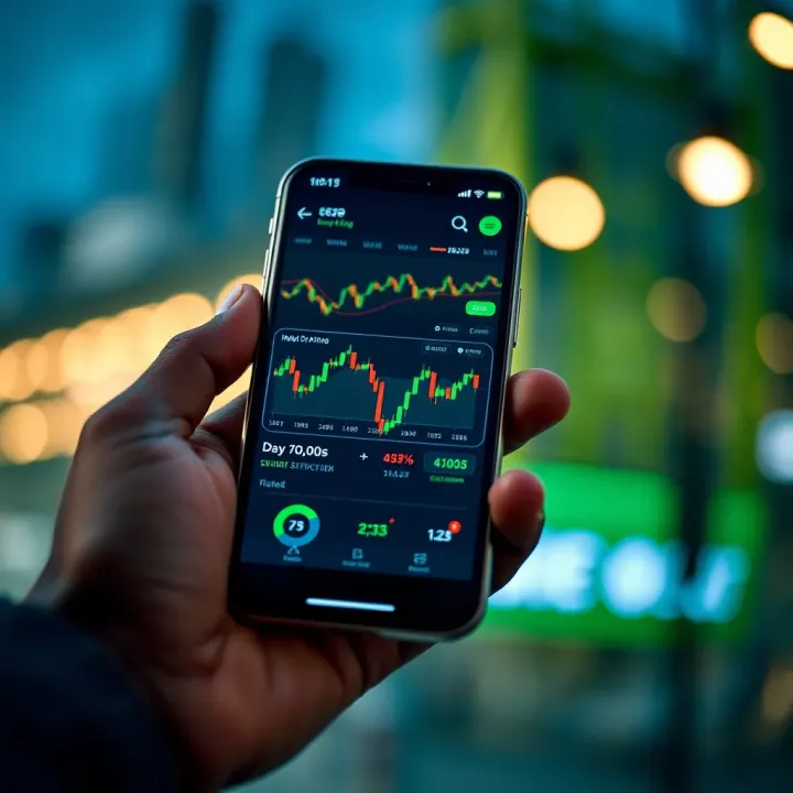 Smartphone displaying an intuitive Nigerian trading app interface with graphs and market indicators