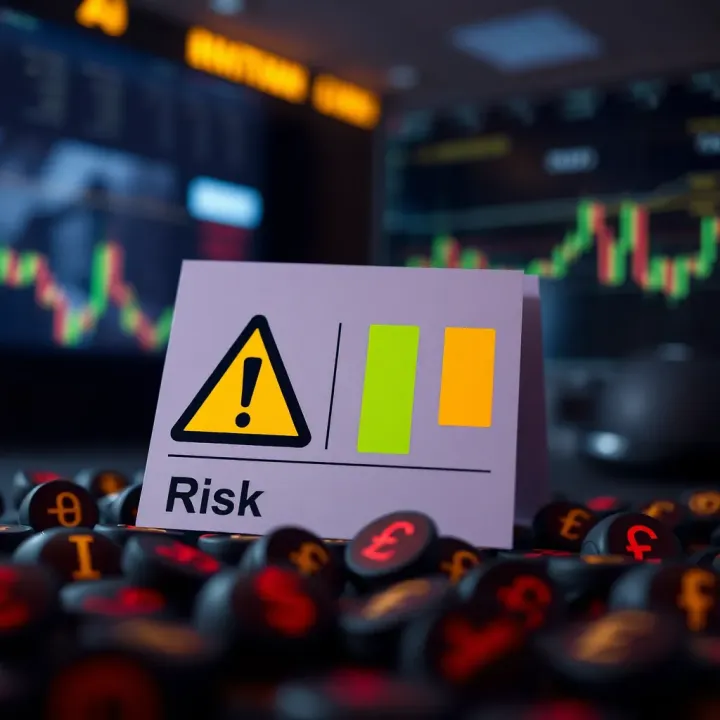 Graphic depicting financial risk assessment with warning symbols and currency signs