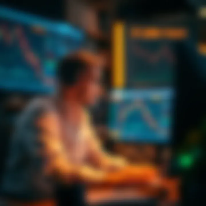 Illustration of a trader analyzing forex market trends on multiple screens