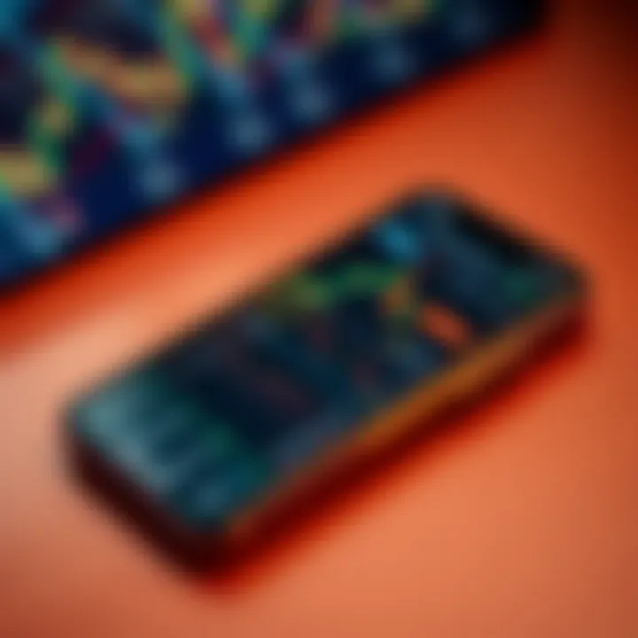 Mobile phone displaying a cryptocurrency trading app interface with charts and market data