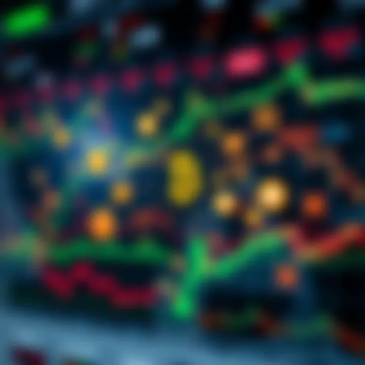 Illustration of various financial symbols including stocks, forex, and cryptocurrency icons interconnected