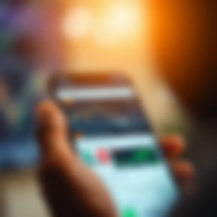 Mobile phone displaying a user-friendly trading app interface with charts and market data