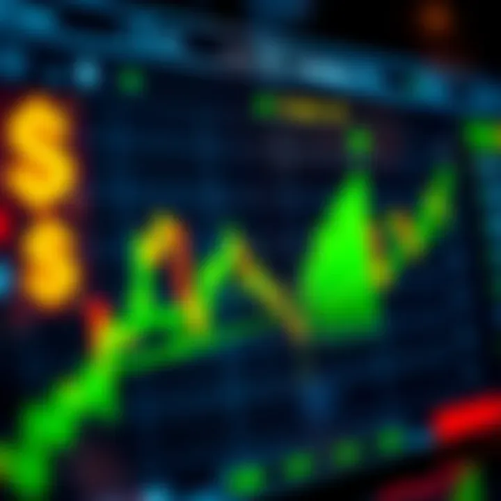 Graph showing financial market trends with digital elements and currency symbols