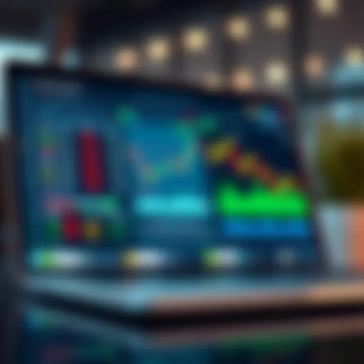 Digital interface displaying financial charts and binary trading options on a laptop screen