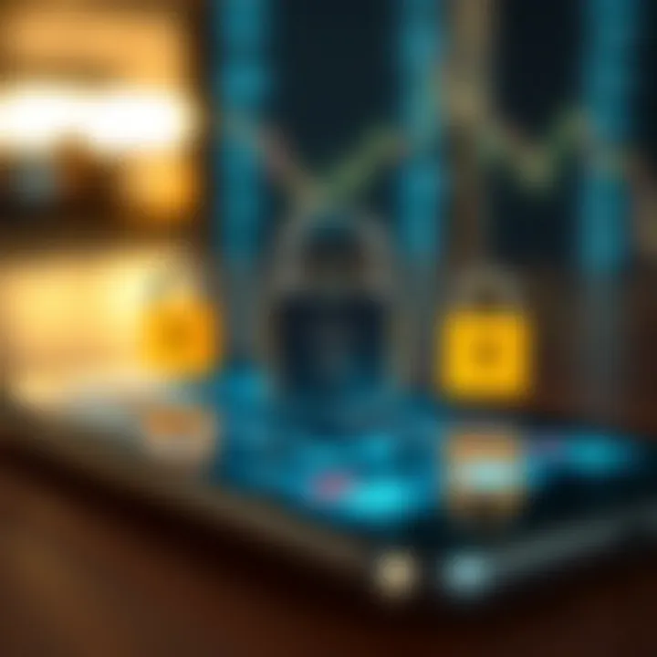 Illustration showing secure online trading with encryption symbols over a smartphone