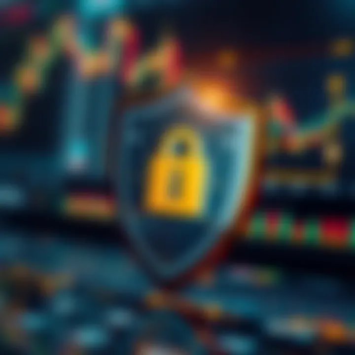 Illustration showing security shield and digital currency symbols representing safe crypto trading