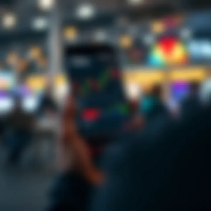 Smartphone displaying forex trading charts with signal alerts on screen