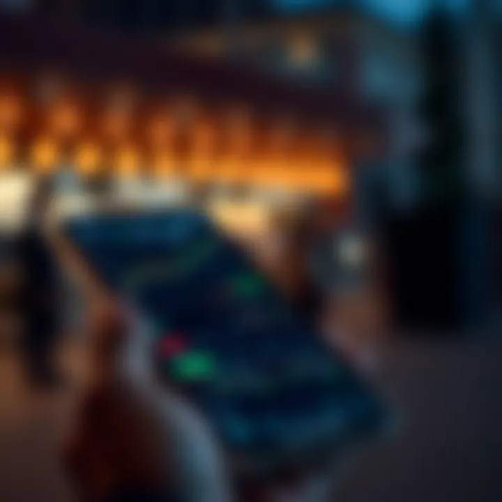 Mobile phone displaying user-friendly forex trading app interface with charts and trading options