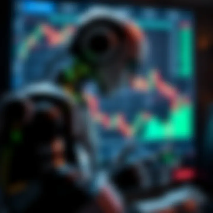 Illustration of an automated forex trading robot analyzing financial charts on a digital interface