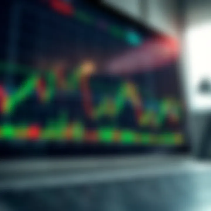 Graph displaying forex trading signals with upward and downward trends on a digital interface