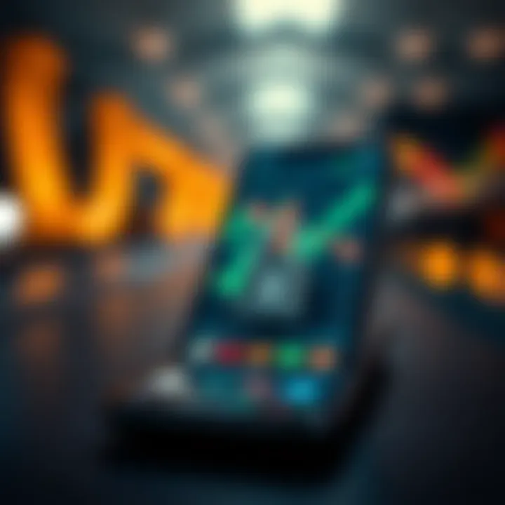 Illustration of a secure digital lock overlaying a smartphone with stock market icons