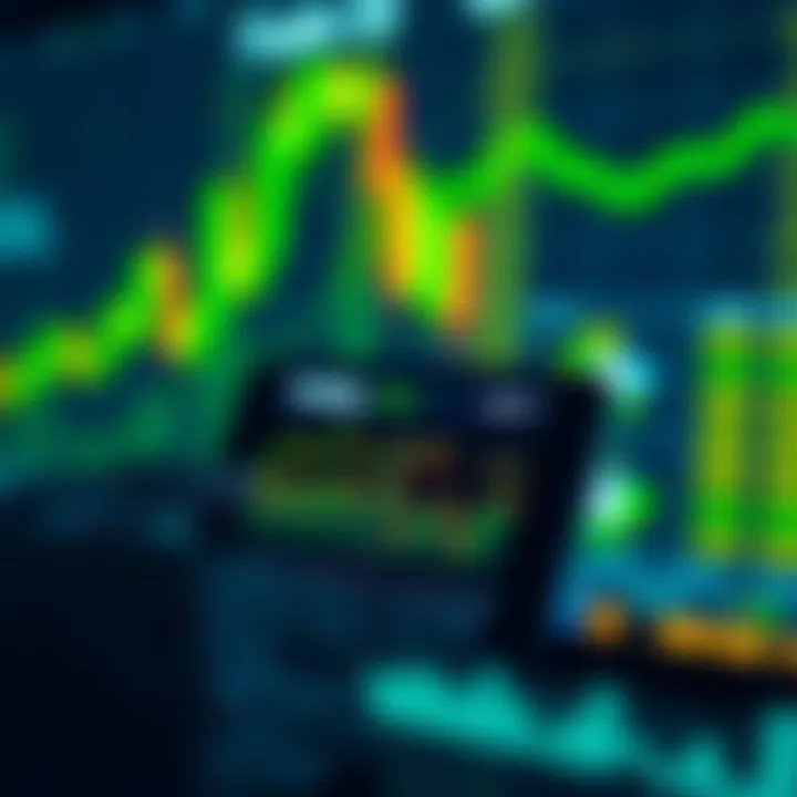 Mobile device displaying a trading app interface with various stock charts and financial data