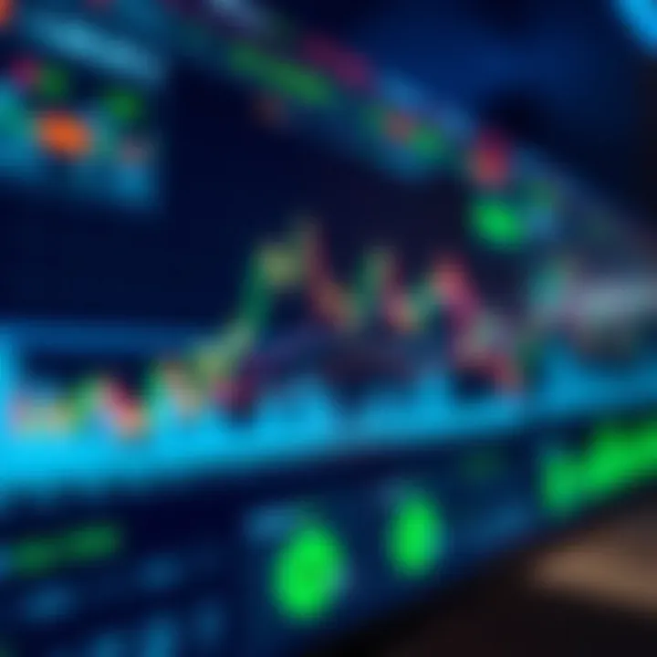 Illustration of a digital interface showing cryptocurrency charts and trading indicators
