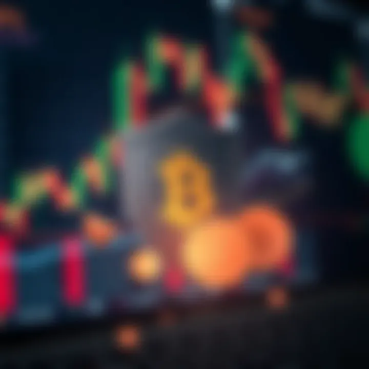 Visual representation of risk management with shield and digital currency symbols overlaying financial charts