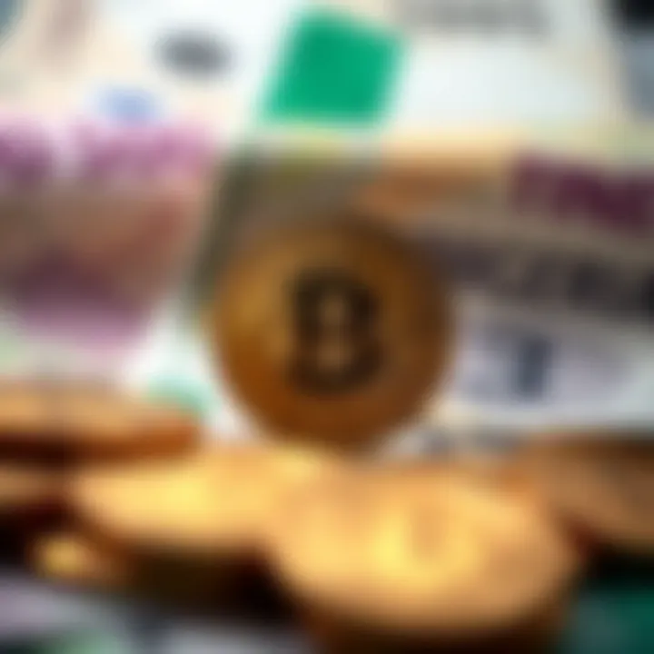 Digital representation of cryptocurrency symbols with Nigerian currency backdrop