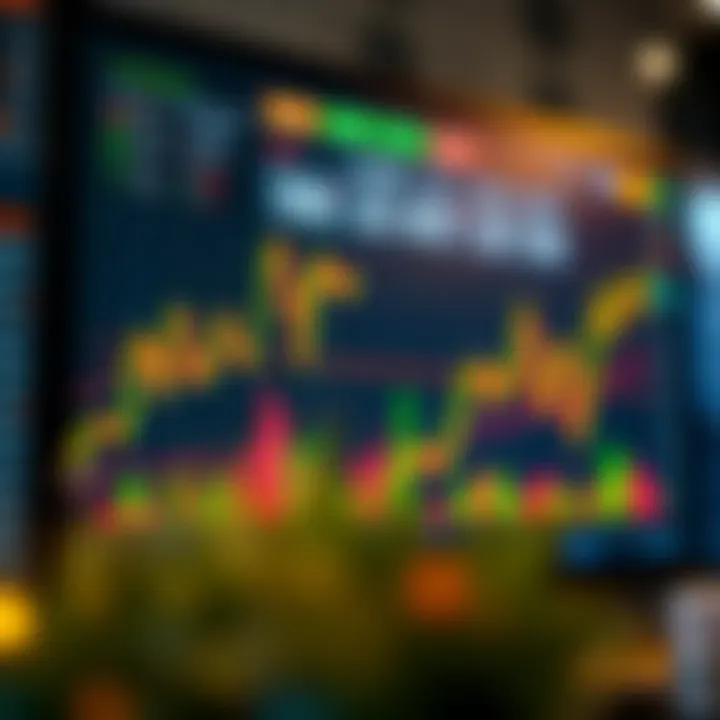 A digital chart showing binary options trading trends with social media icons around it