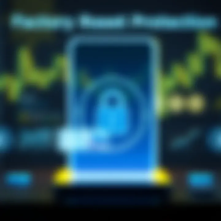 Illustration of a secure Android device with a lock symbol representing Factory Reset Protection security