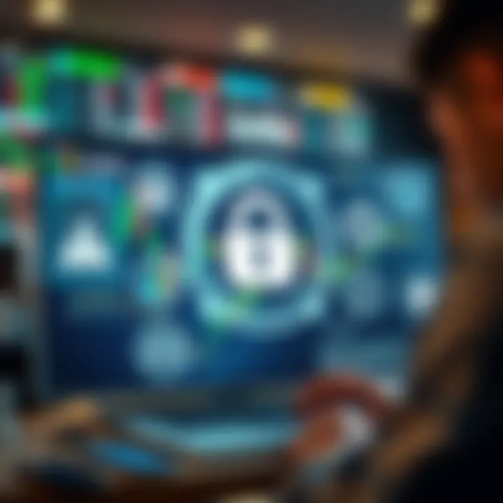 Illustration of a secure online trading environment with regulatory compliance icons