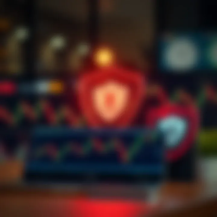 Illustration of risk management concepts using forex charts and safety shields