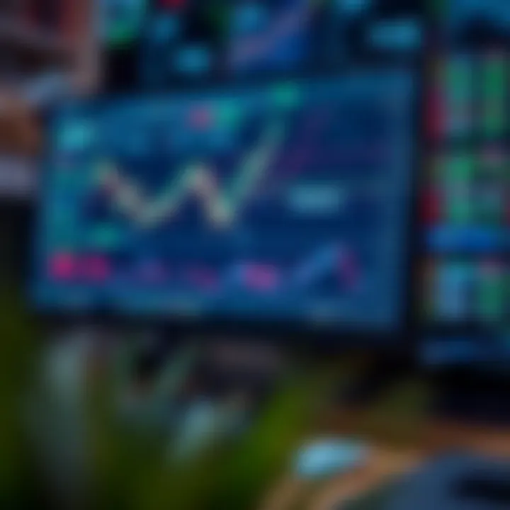 Forex Trading Platform with Market Analysis Tools Computer screen displaying forex trading platform with charts and market analysis tools