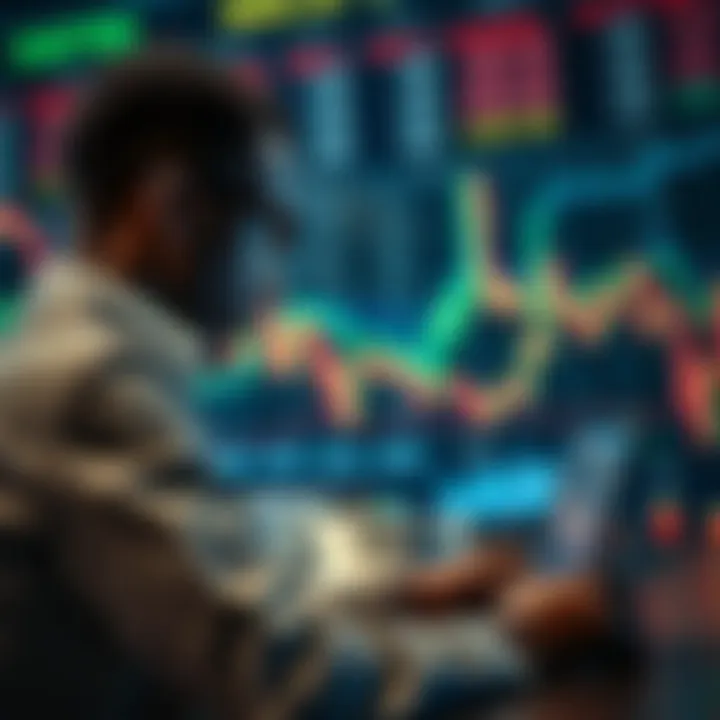 Illustration of a Nigerian investor analyzing forex charts with financial data and currency symbols