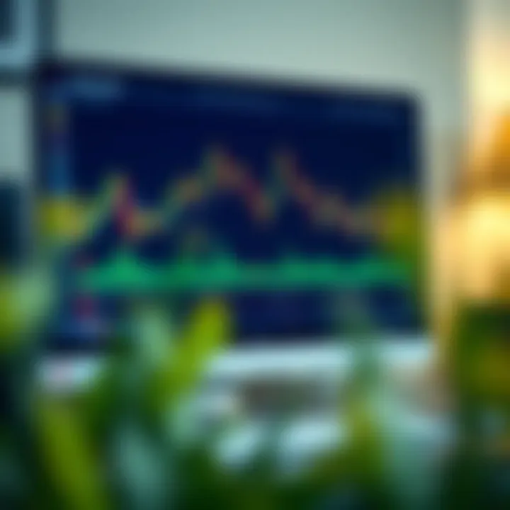 Computer screen showing popular forex trading platform interface with candlestick graphs