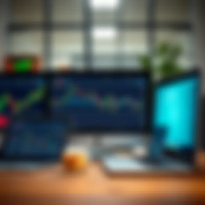 Collection of digital devices displaying forex trading platforms and educational content
