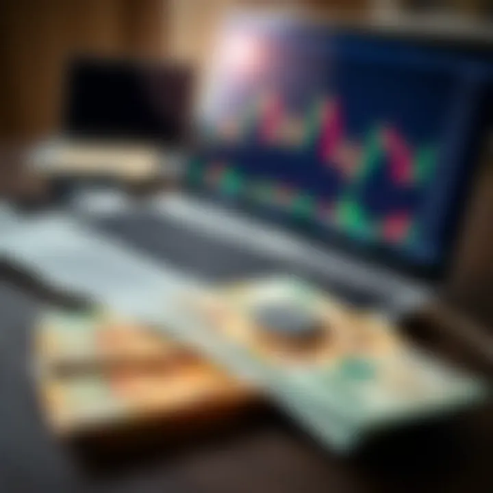 Illustration showing a laptop with forex trading charts and Nigerian currency notes beside it