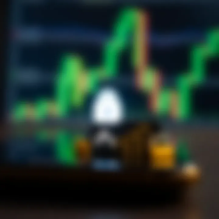 Illustration of a smartphone with a secure download symbol and forex trading icons