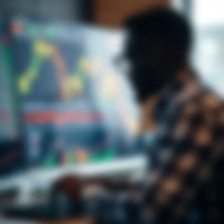 Forex trading charts displaying currency pairs with upward and downward trends
