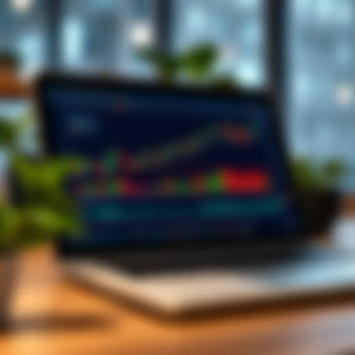 Forex trading charts and educational video interface on a laptop screen