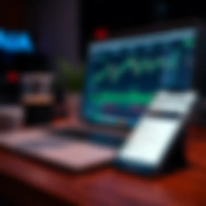 Laptop and smartphone showing forex trading platform and risk management tools