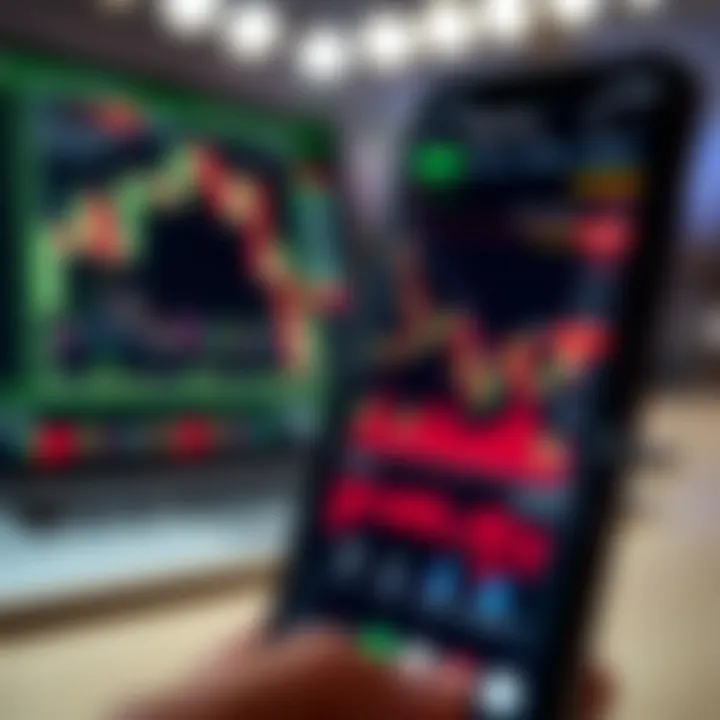 Smartphone displaying forex trading platform with currency charts and analytics