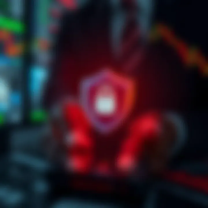 Secure mobile device protecting forex trading transactions with shield and lock icons