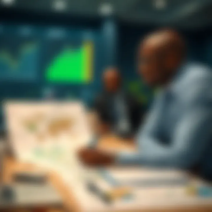 Corporate planning session with strategic maps and financial data reflecting risk assessment outcomes