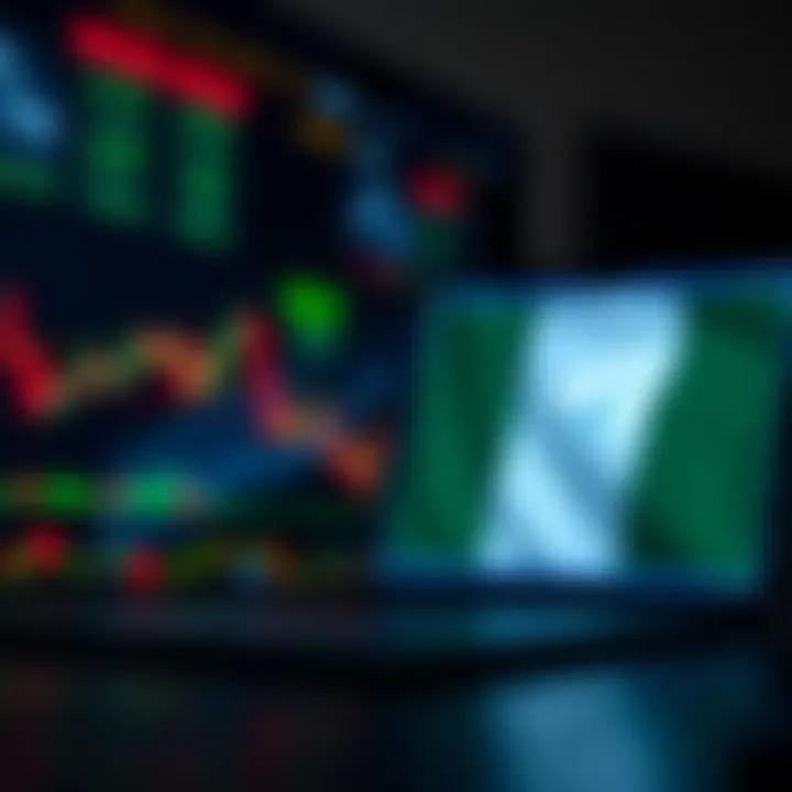 Conceptual illustration of secure online communication with forex market charts and Nigerian flag