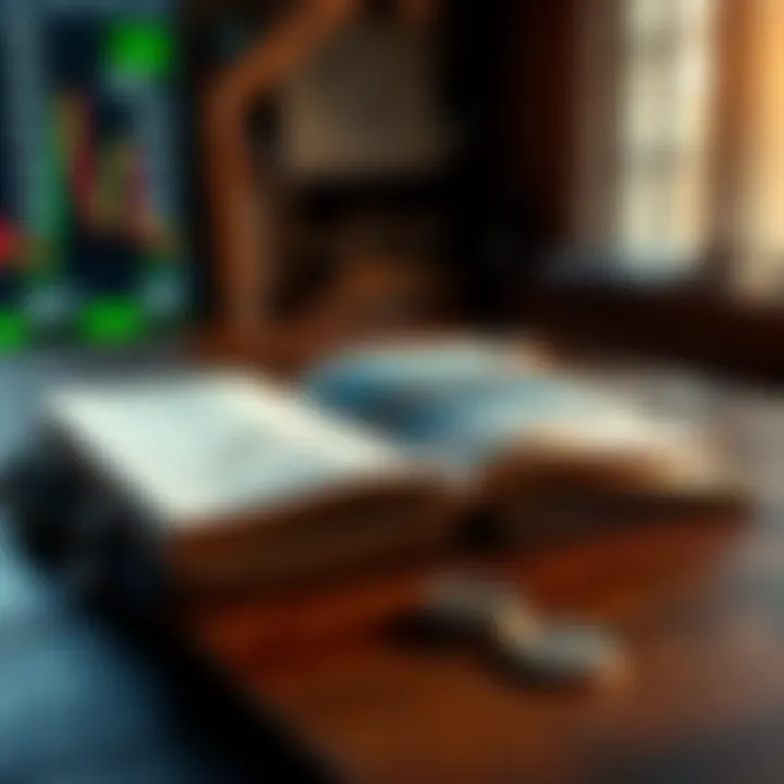 Open book with forex trading charts and currency symbols