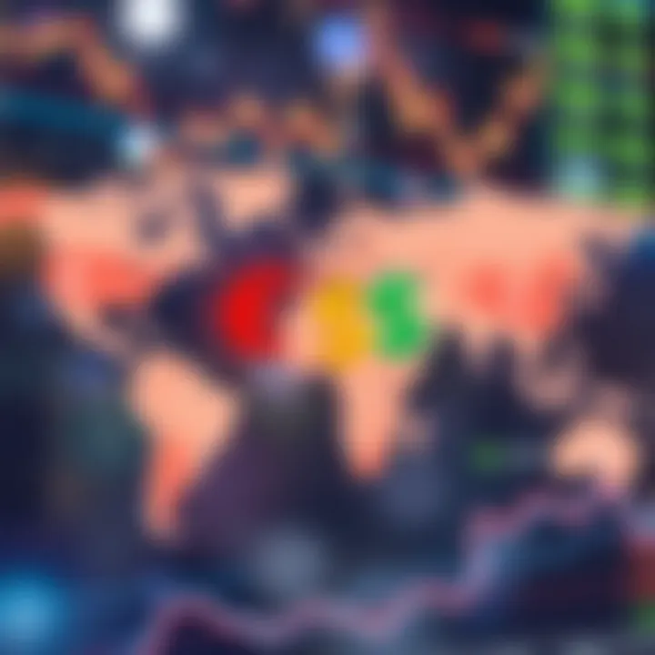 Illustration of major currency pairs with their symbols hovering over a world map