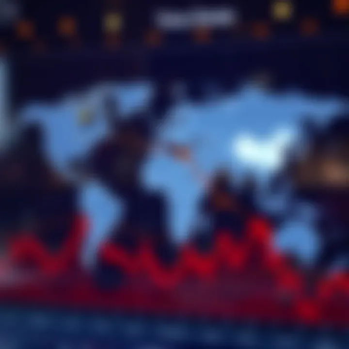 Global map highlighting major forex trading sessions with clock icons showing different time zones
