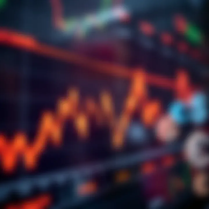 Graph depicting currency exchange rates fluctuating over time with digital trading symbols