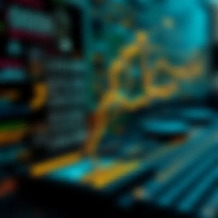 Conceptual graphic showing binary code flowing into computing devices and mathematical symbols