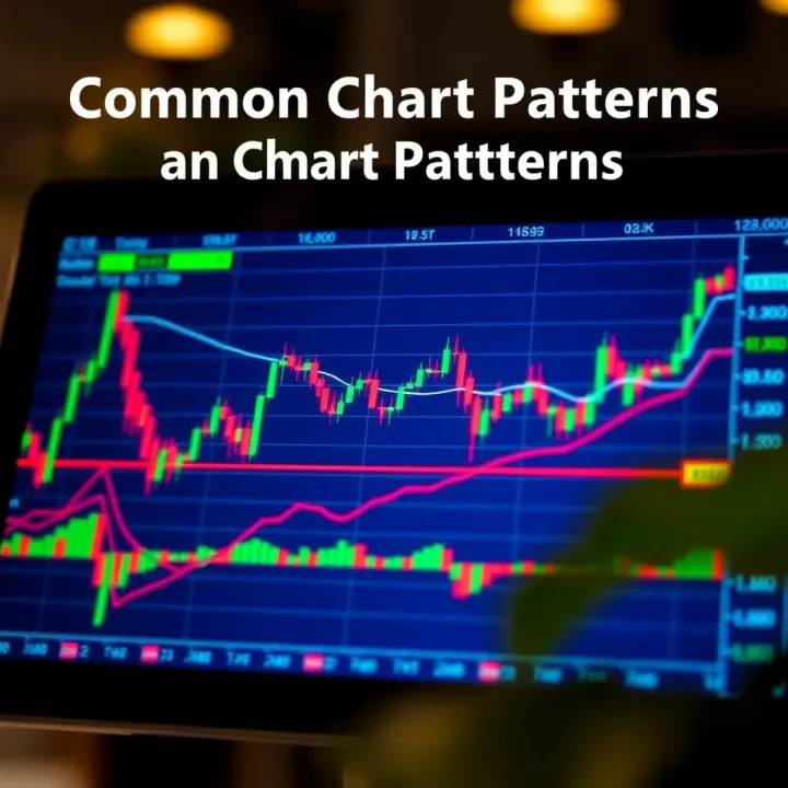 Common Chart Patterns and Their Shapes in Trading Illustration of various common chart patterns like head and shoulders, double top, and triangles on a financial candlestick chart
