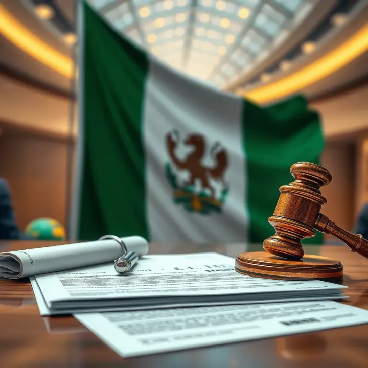 Ensuring Legal Compliance and Safety in Trading Conceptual graphic illustrating secure online trading with legal documents and Nigerian flag in background