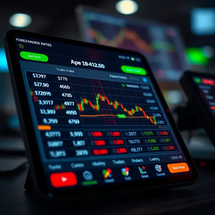 User interface of a forex trading application showing real-time currency exchange rates and trading options