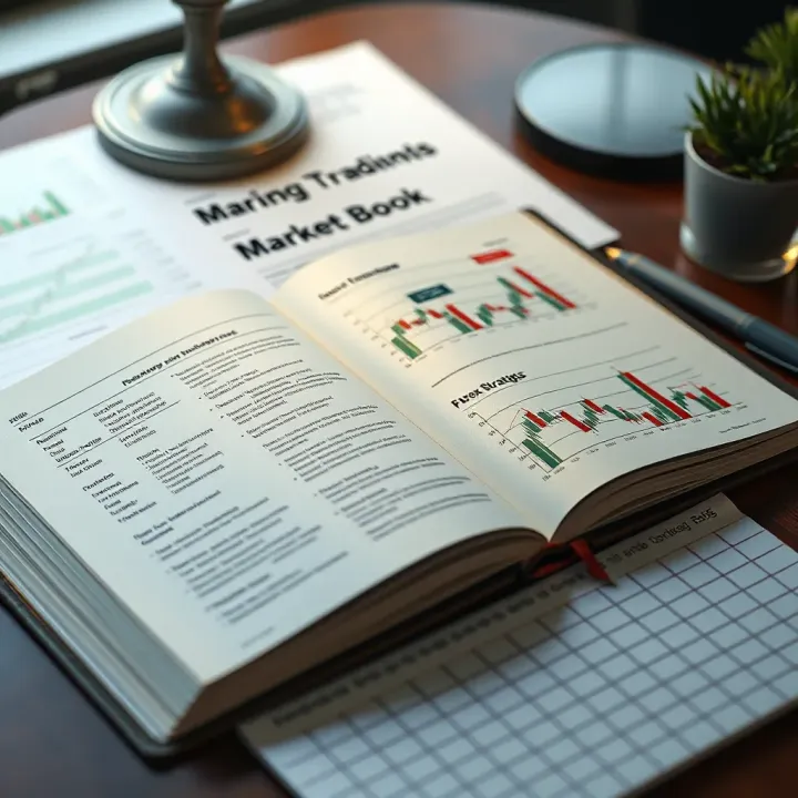 Open forex trading book with charts and strategy notes on a desk