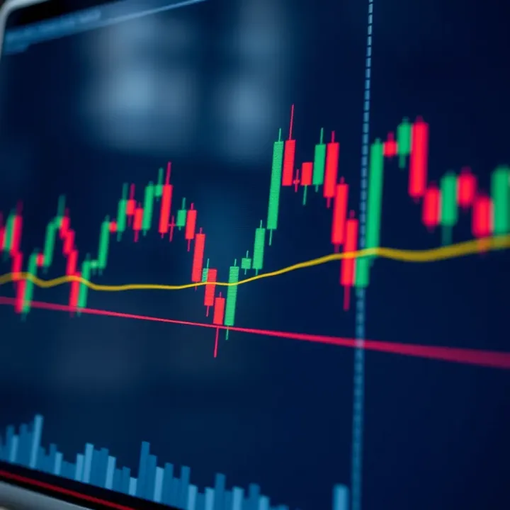 Forex Trading Indicators Applied to Currency Chart Chart showing various forex trading indicators such as moving averages and RSI applied to currency price movements