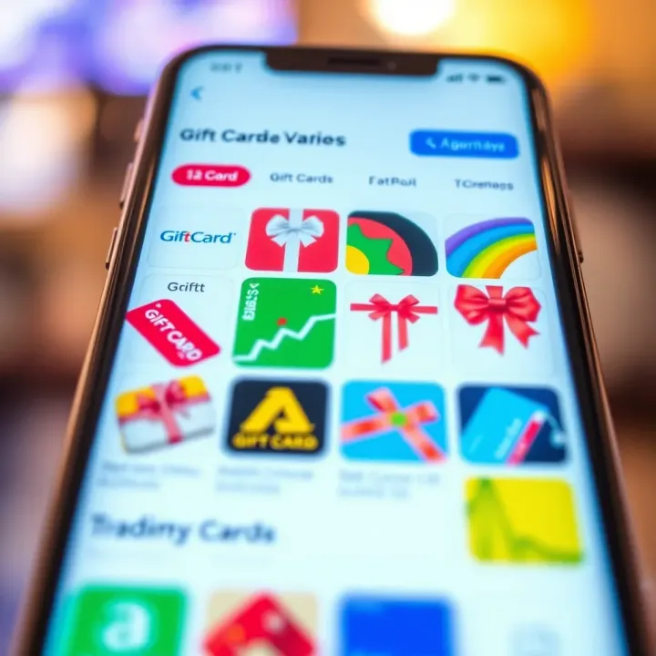 Smartphone screen displaying a variety of gift card options available for trading in Nigeria