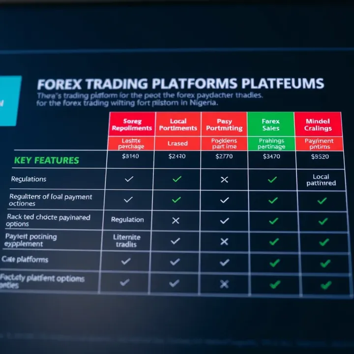 Comparison chart highlighting key features like regulation, fees, and local payment options for forex platforms in Nigeria